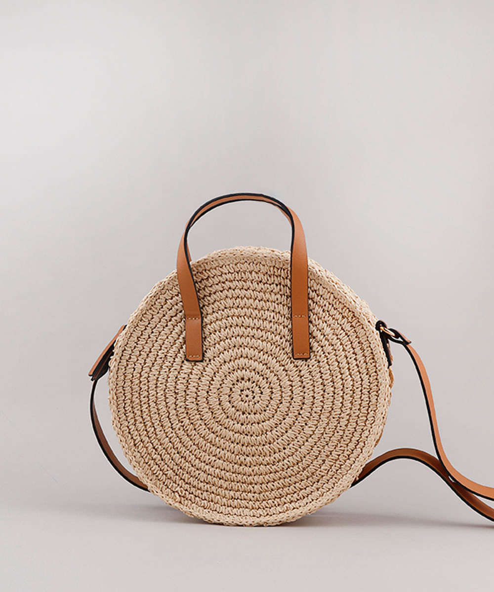 Bolsa Redonda em Palha Bege